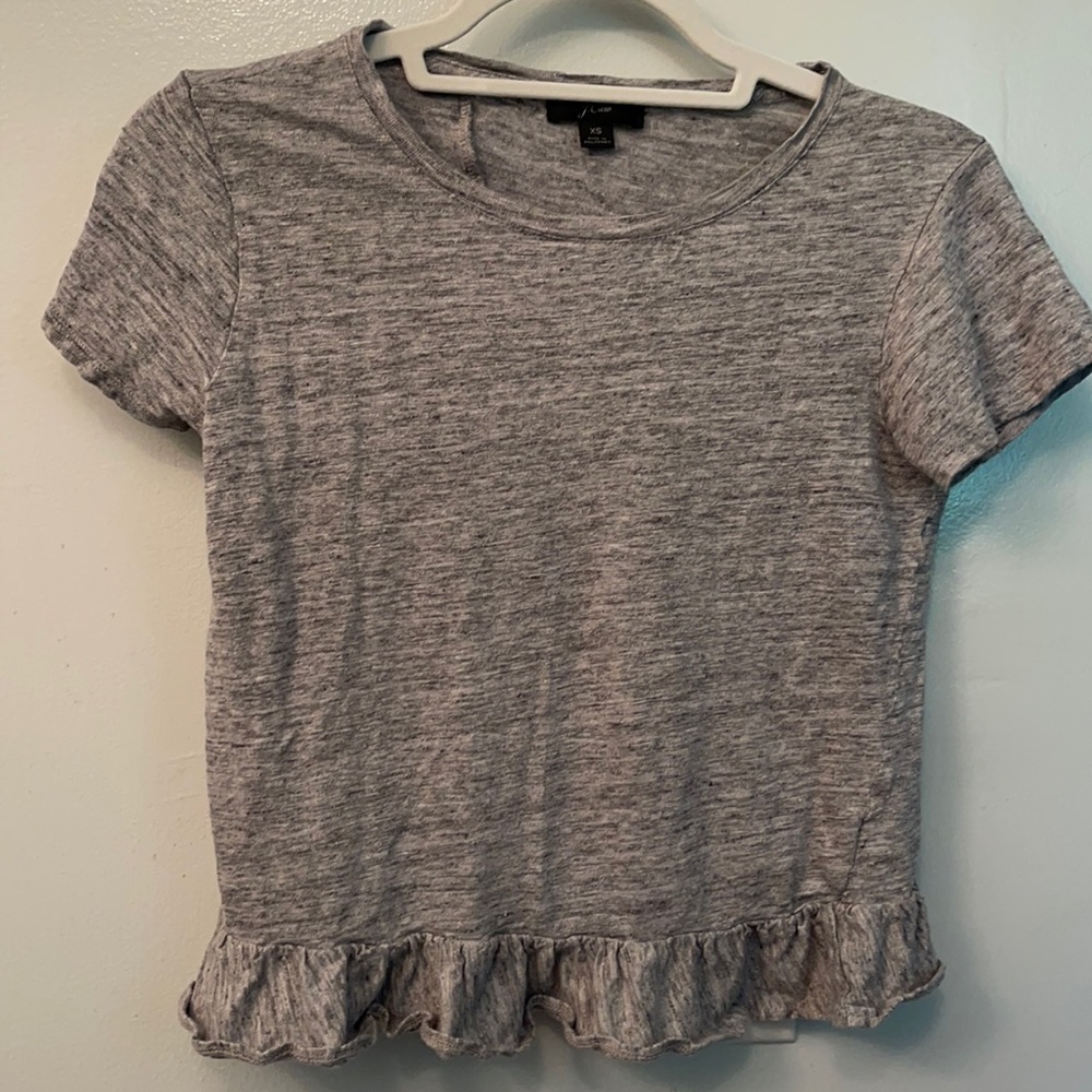 JCrew Gray Ruffle Back Shirt Sleeve XS